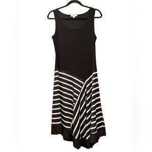 Prelude Elegant Black and White Asymmetrical Striped Knit Dress Sz S